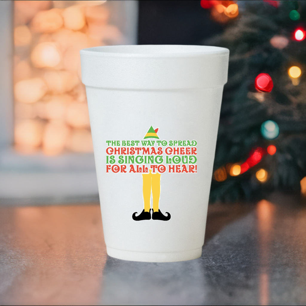 Christmas Party Cups - Singing Elf Styrofoam 16 oz Holiday Drinkware Set