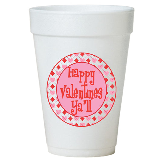 Valentines Party Cups-Happy Valentines Day Y'all Design Themed Party Cups - 16oz Styrofoam Cups-10 Pack