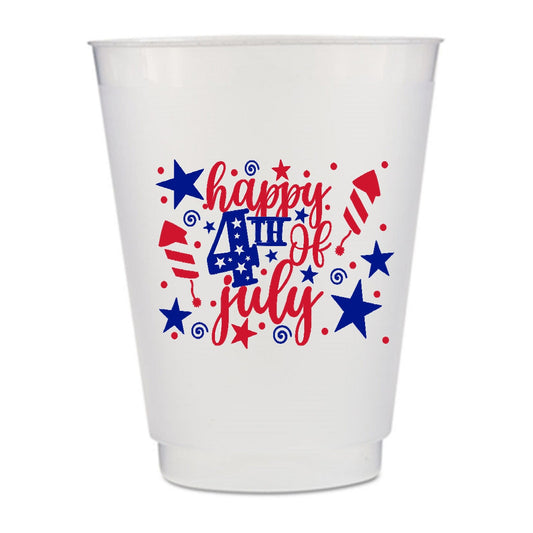 US Patriotic July 4th Party Cups-Happy Fouth of July Party Cups-Pre-Printed 16 oz Frost Flex Cups-Shatterproof Cups-8 Pack