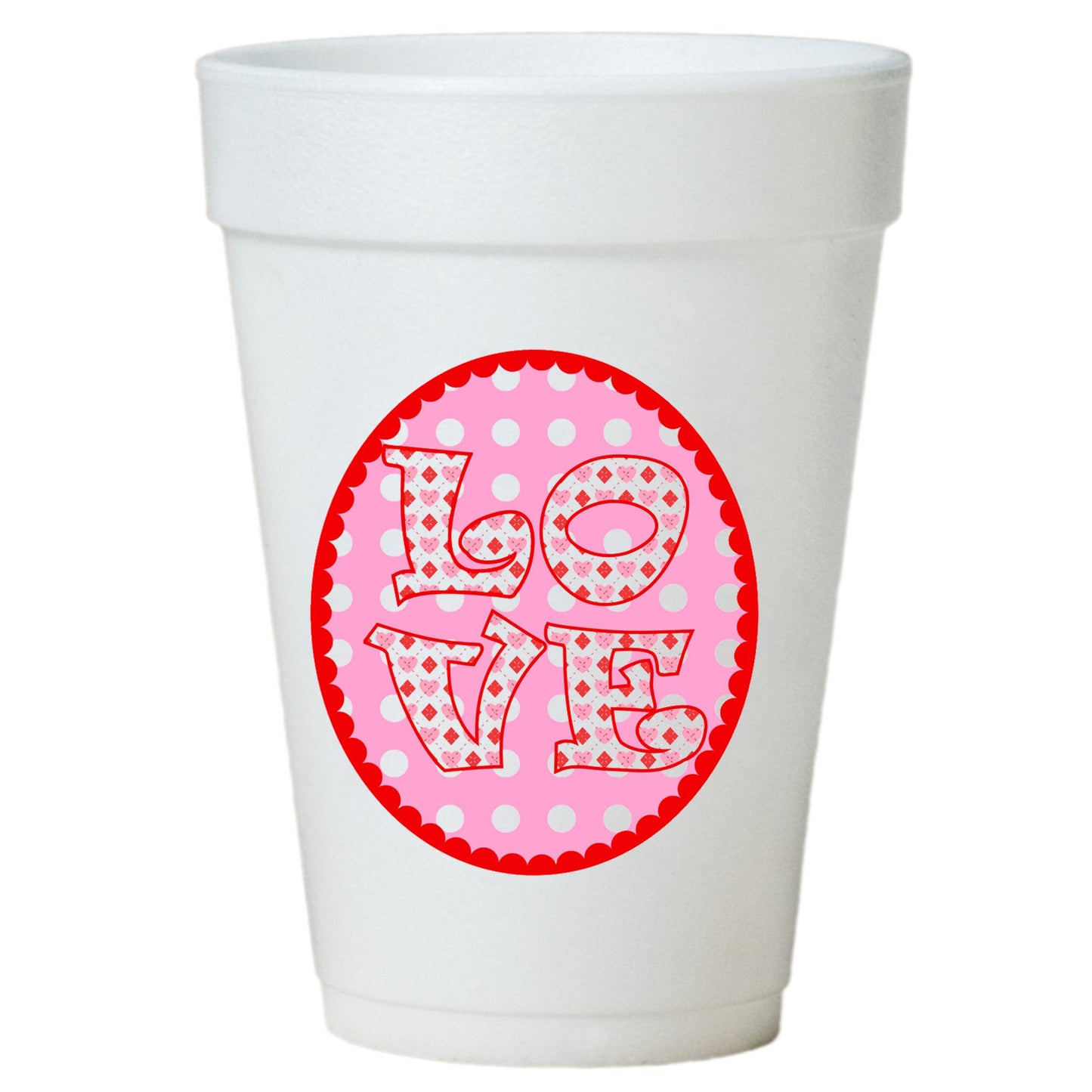 Valentines Love Party Cups- Love Design Party Cups-16oz Styrofoam-Pack of 10 cups