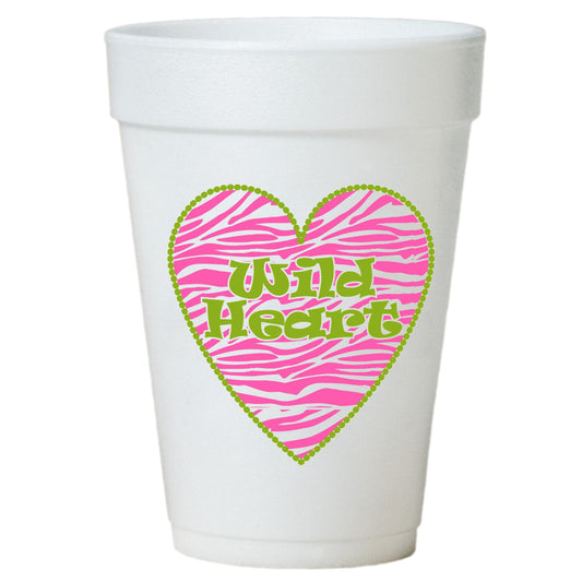 Valentine Party Cups - Wild Heart Valentine Design Cups - 16oz Styrofoam - Pack of 10 Cups