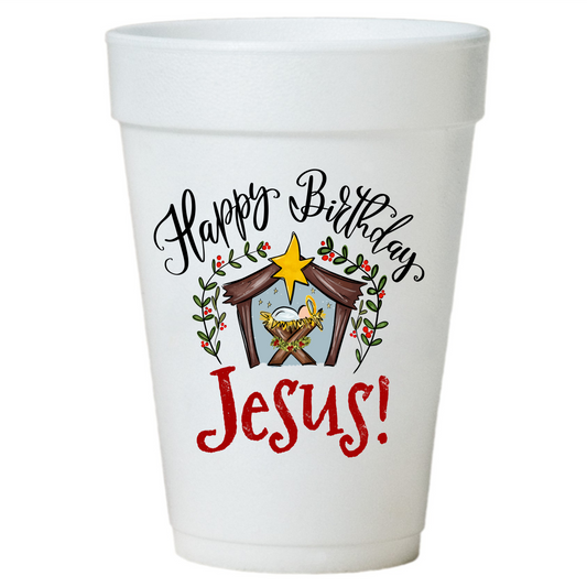 Happy Birthday Jesus Cups – 10ea 16 oz Styrofoam Christmas Party Cups