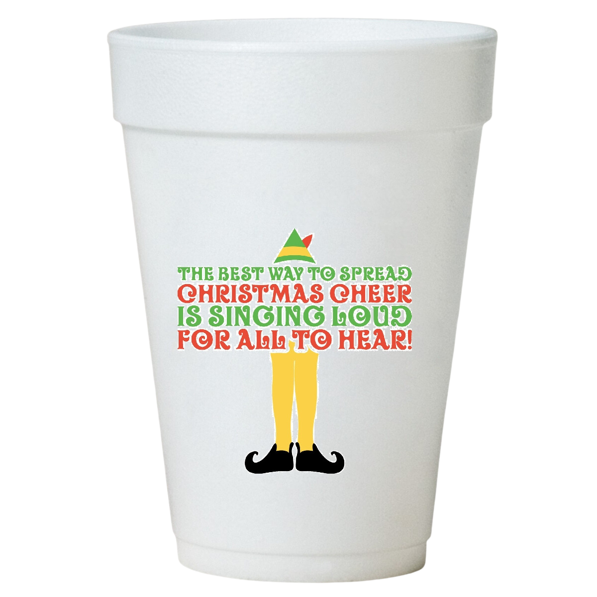 Christmas Party Cups - Singing Elf Styrofoam 16 oz Holiday Drinkware Set