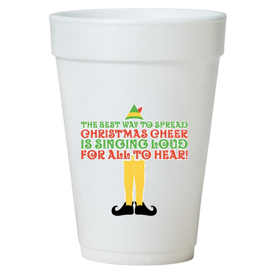 Christmas Party Cups - Singing Elf Styrofoam 16 oz Holiday Drinkware Set