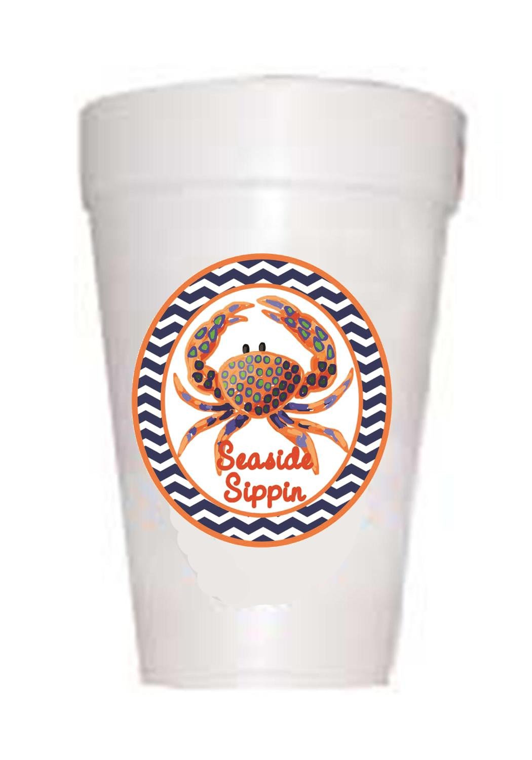 crab on styrofoam cup with text seaside sippin