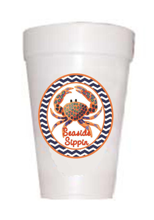 crab on styrofoam cup with text seaside sippin