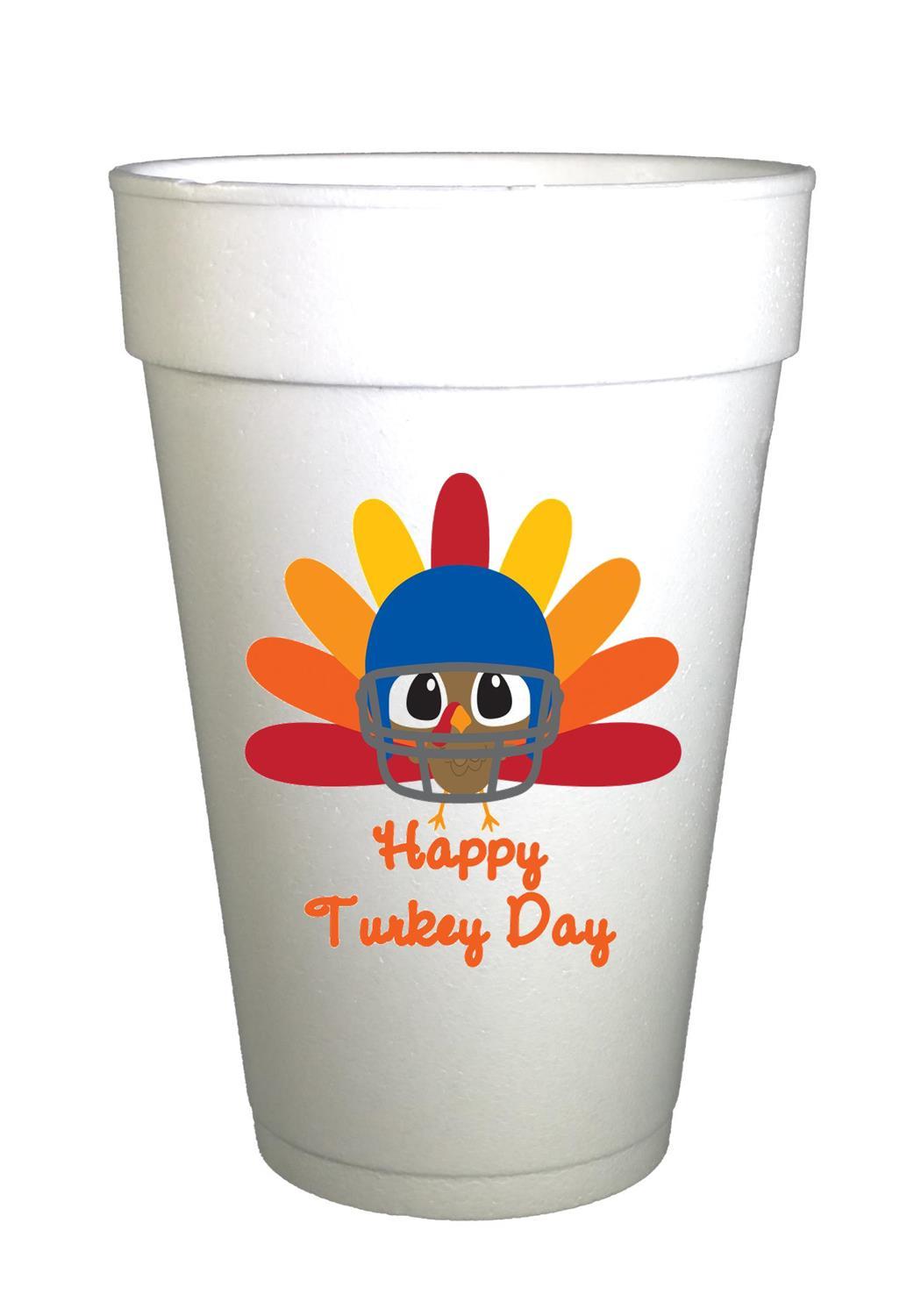 Thanksgiving Party Cups – Turkey Football Design 16oz Disposable Styrofoam Cups