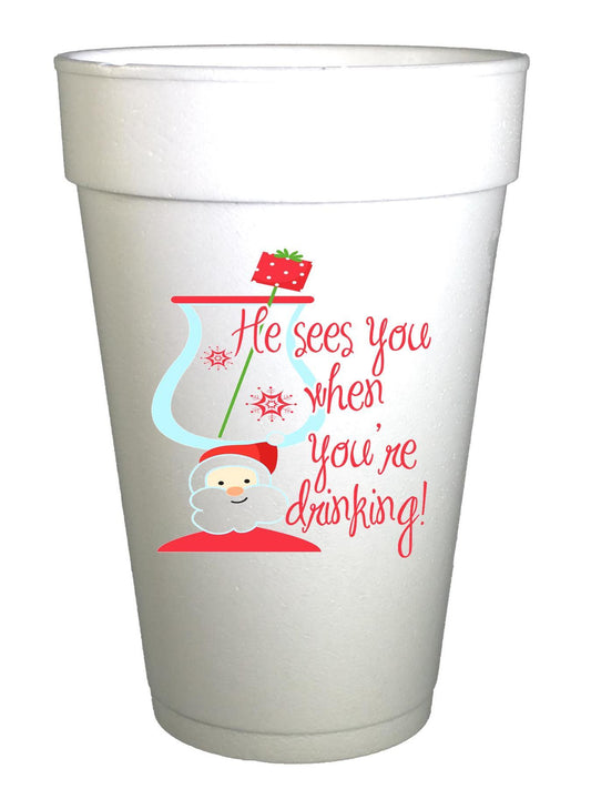 Sees You When Drinking Christmas Cups-10ea/16oz Styrofoam Christmas Party Cups