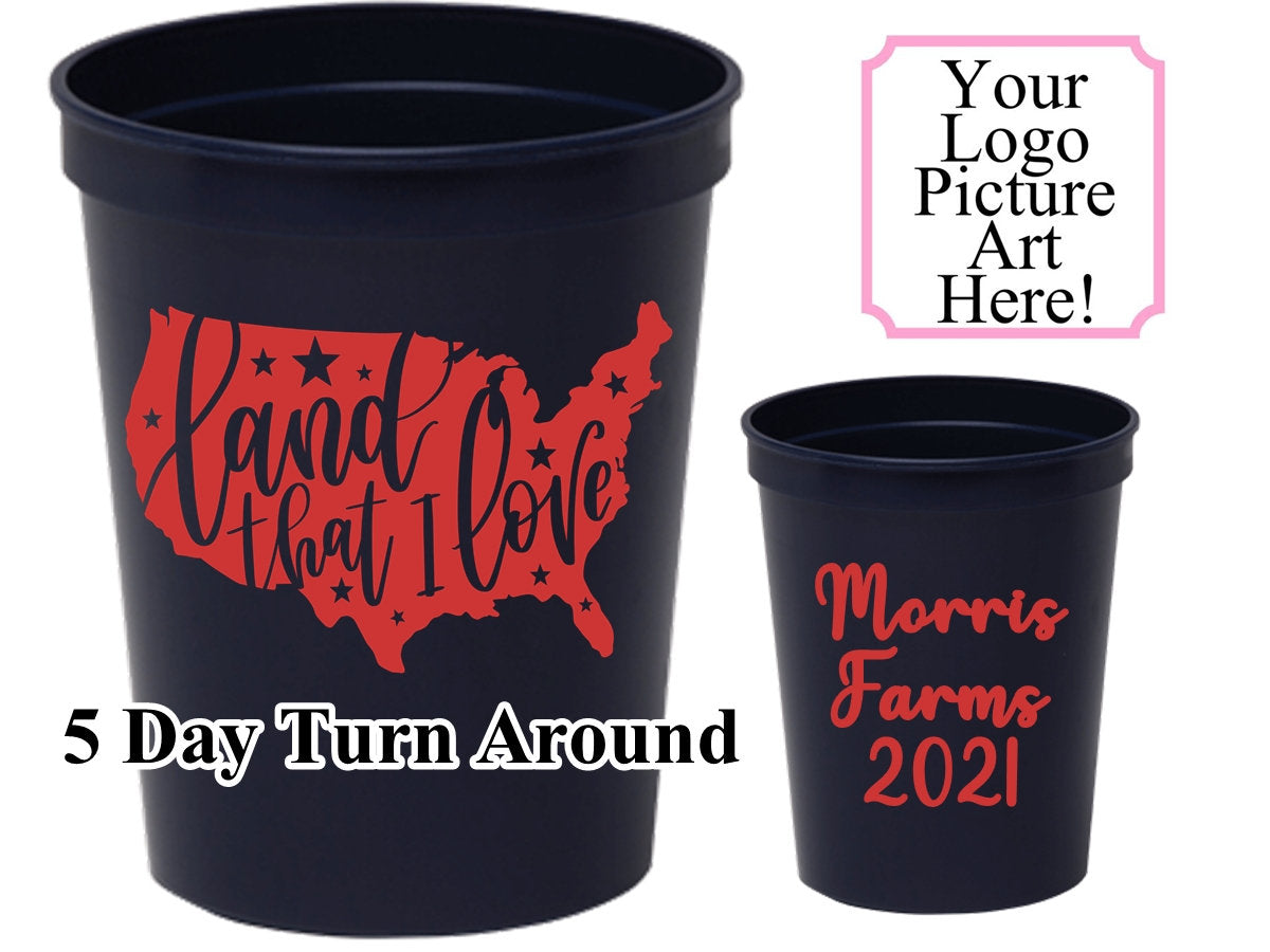 One Color Personalized Custom 16oz Stadium Cup-4th of July Party Cups-Fourth of July Personalized Stadium Cup 16oz Cups-Custom Patriotic Cup