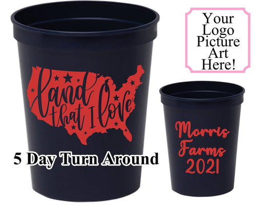 One Color Personalized Custom 16oz Stadium Cup-4th of July Party Cups-Fourth of July Personalized Stadium Cup 16oz Cups-Custom Patriotic Cup