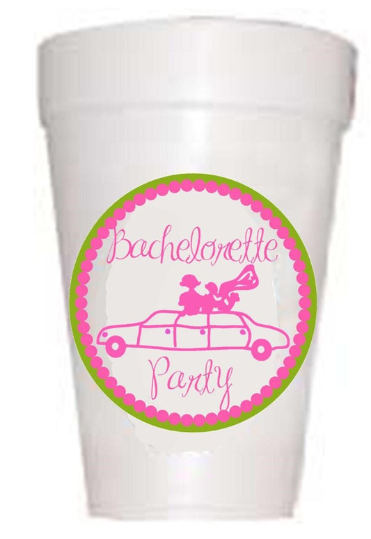Bachelorette Limo Bachelorette Party Cups Styrofoam Pink