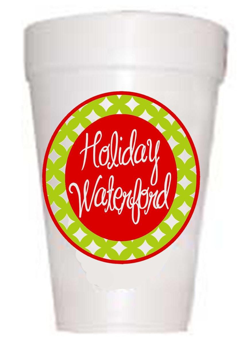 Styrofoam Christmas Cups - Waterford Design 16 oz Disposable Holiday Party Cups