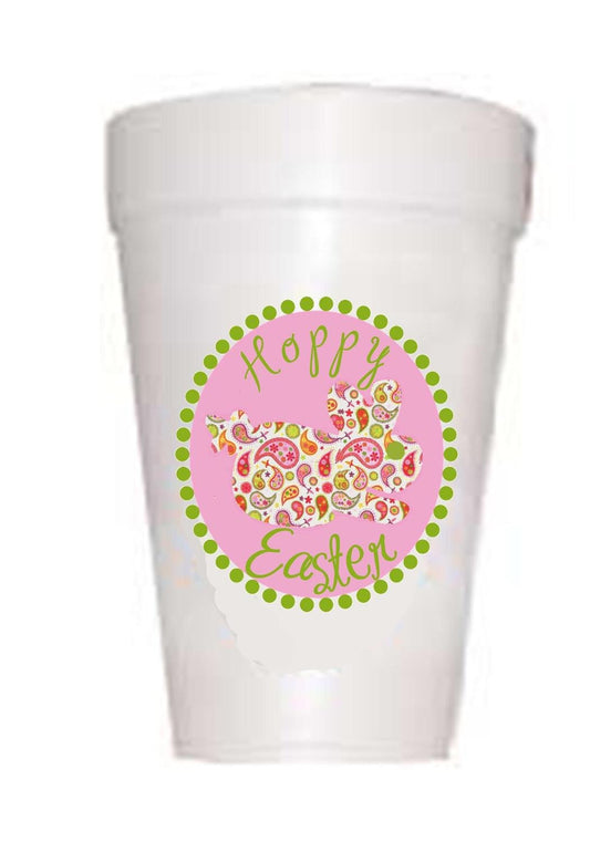 Hoppy Easter Paisley Easter Bunny Party Cups-10ea/16oz Styrofoam Easter Cups-Instock
