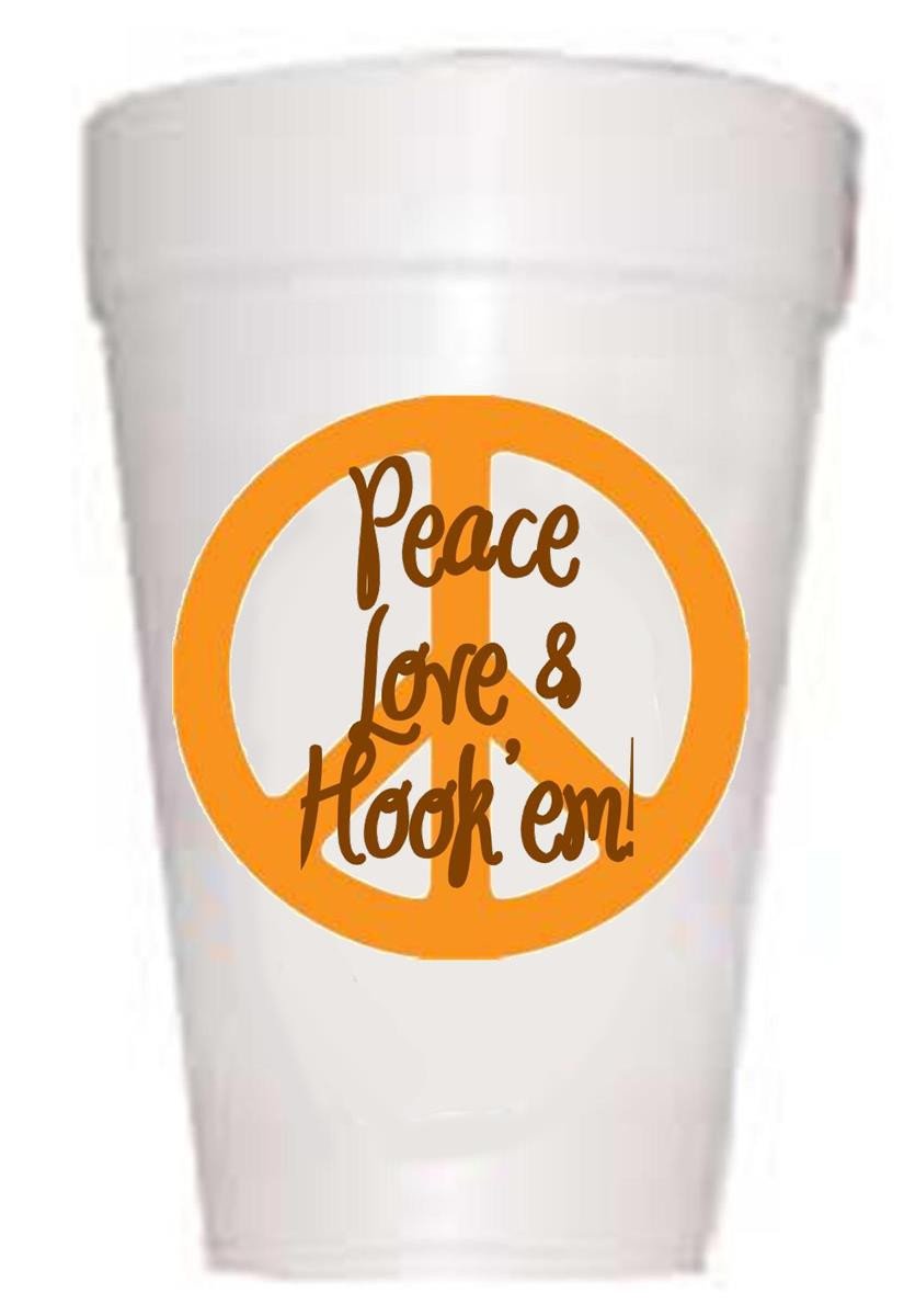 Texas Peace-Love-Hook 'Em Styrofoam Cups-Texas Tailgating Cups