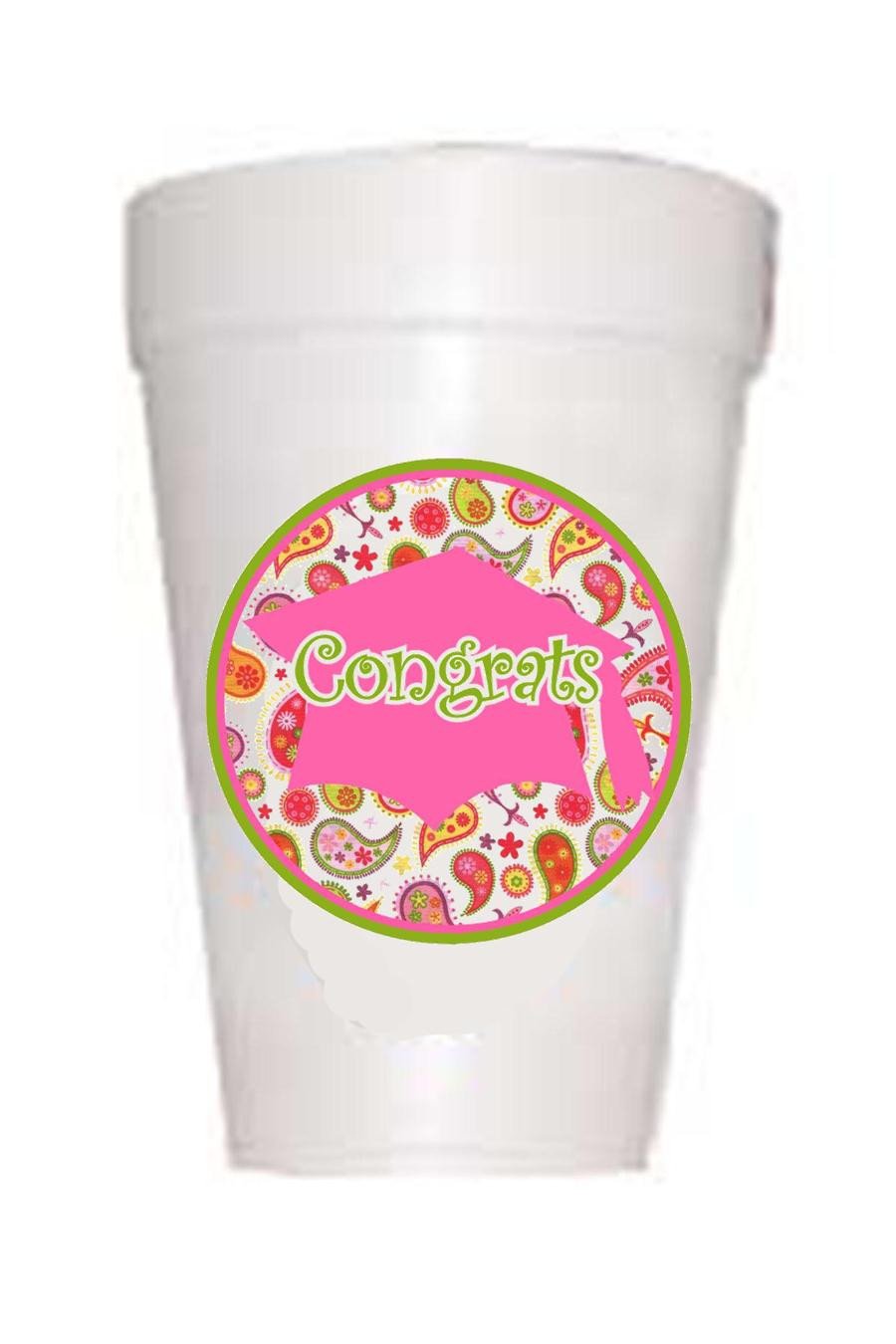 Graduation Congrats Paisley Styrofoam Cups-10ea/16oz Styrofoam Christmas Party Cups