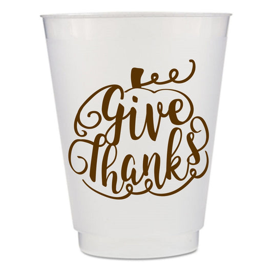 Thanksgiving Shatter Proof Cups – Brown Pumpkin Frost Flex 16oz Party Cups