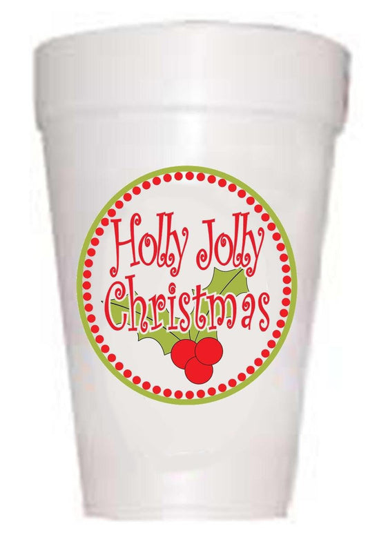 Holly Jolly Christmas Cups-10ea/16oz Styrofoam Christmas Party Cups