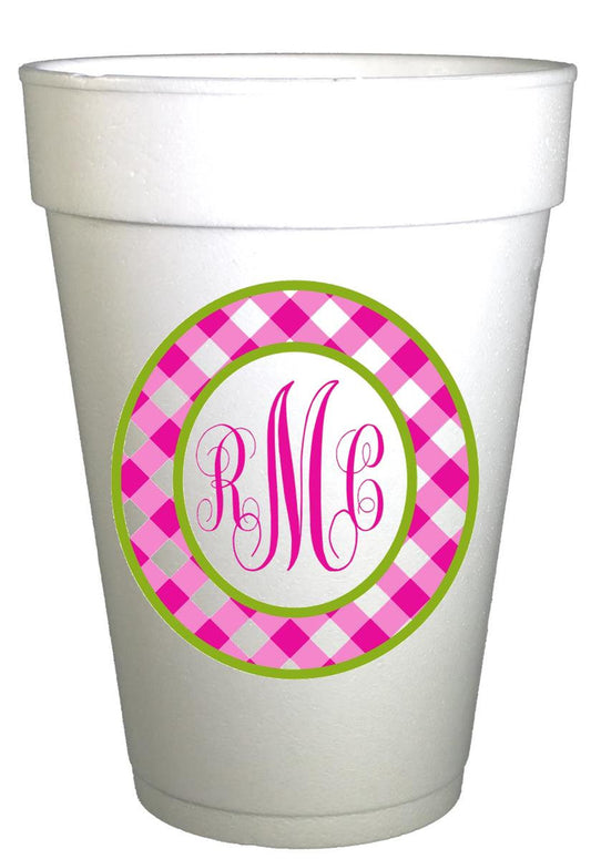 Personalized Gingham Cups - Custom Monogrammed Styrofoam Party Drinkware