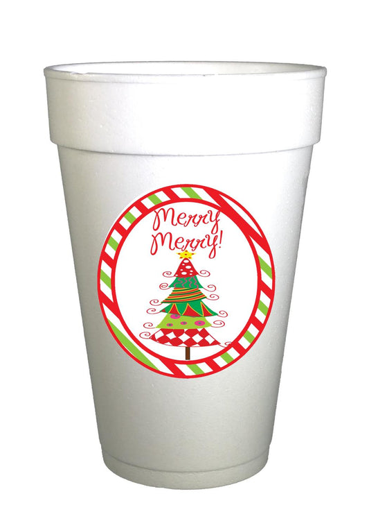 Christmas Styrofoam Cups - 16oz Holiday Party Cups | Festive Tree Disposable Drinkware