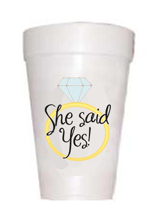 'She Said Yes' Wedding Styrofoam Cups - Preppy Mama