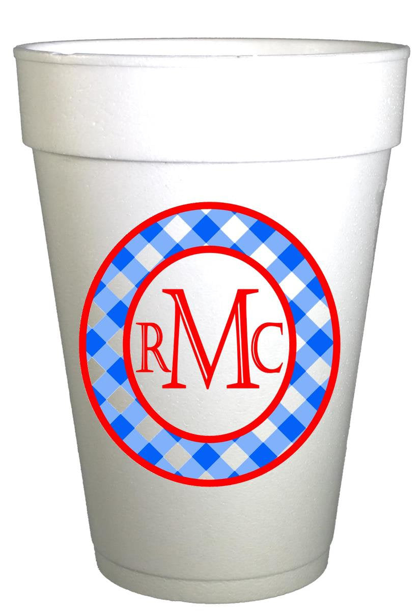 Monogrammed Personalized Cups - Custom Gingham Party Drinkware for Weddings & Showers