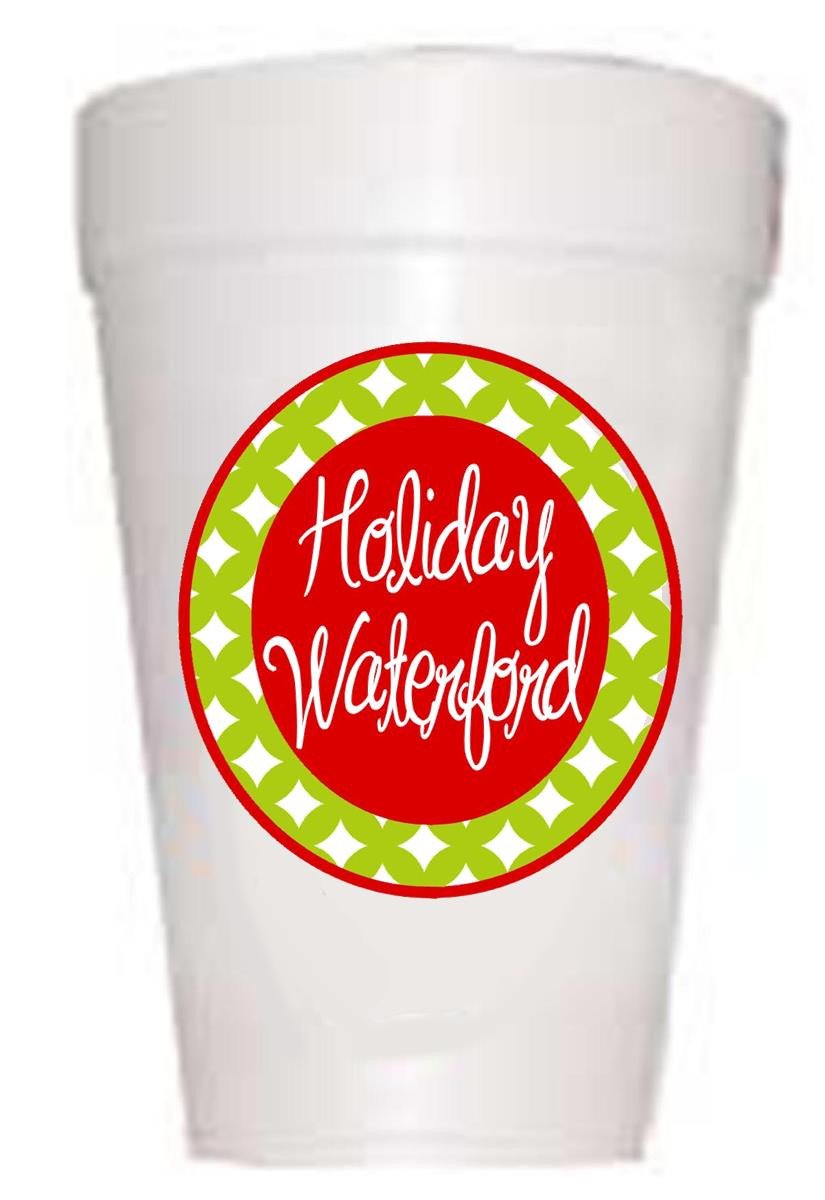 Styrofoam Christmas Cups - Waterford Design 16 oz Disposable Holiday Party Cups