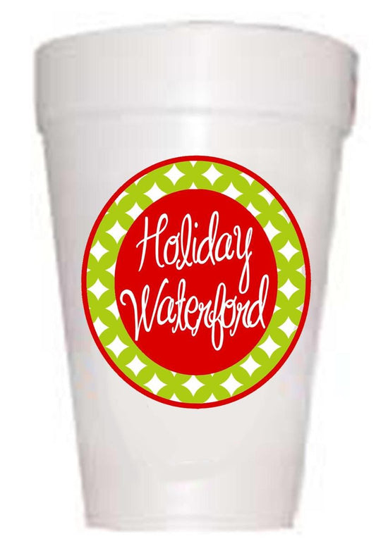 Styrofoam Christmas Cups - Waterford Design 16 oz Disposable Holiday Party Cups