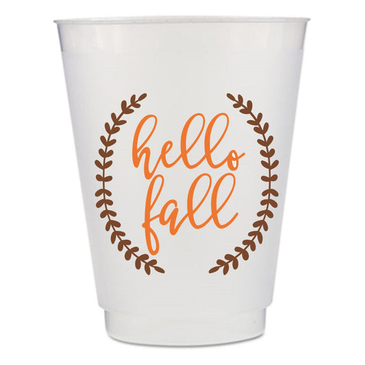 Hello Fall Halloween-Thanksgiving Party Cups-Frost Flex Shatter-Proof Plastic Halloween-Thanksgiving Cups