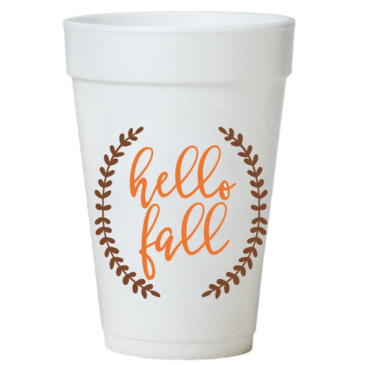 Hello Fall Party Cups - 16oz Styrofoam Halloween & Thanksgiving Disposable Cups