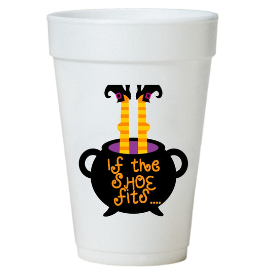 Witch Halloween Cups - If Shoe Fits Styrofoam Halloween Party Drinkware 16oz