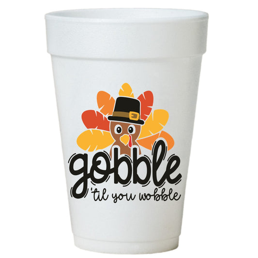 Thanksgiving Styrofoam Cups - 16oz Disposable Party Cups | Gobble Till You Wobble
