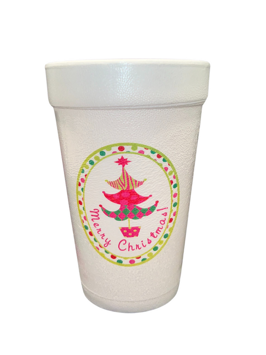 Merry Christmas Tree Pink Holiday Styrofoam Cups-10ea/16oz Styrofoam Christmas Party Cups