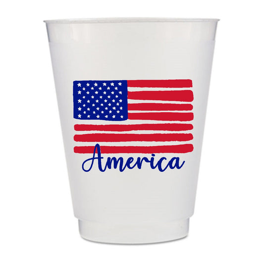 US Flag July 4th Party Cups|Happy Fouth of July Party Cups|Pre-Printed 16 oz Frost Flex Cups|Shatterproof Cups
