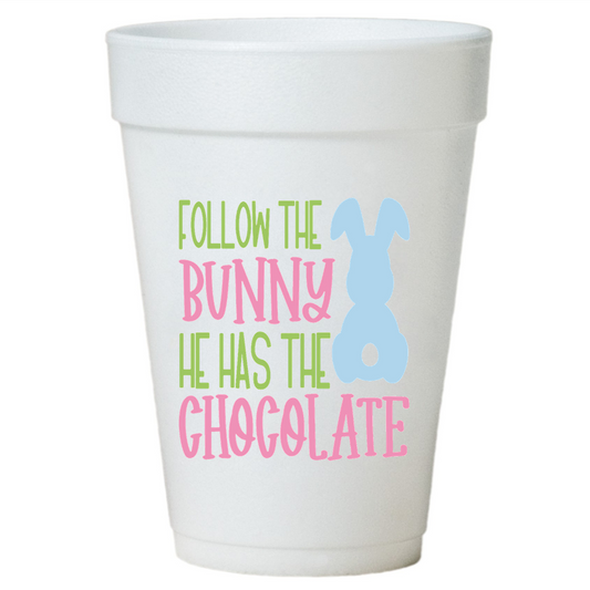 Follow the Bunny Easter Party Cups-10ea/16oz Styrofoam Easter Cups-Instock