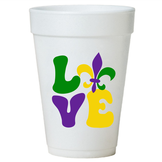 Love Mardi Gras Fleur De Lis Cups-Mardi Gras Styrofoam Cups