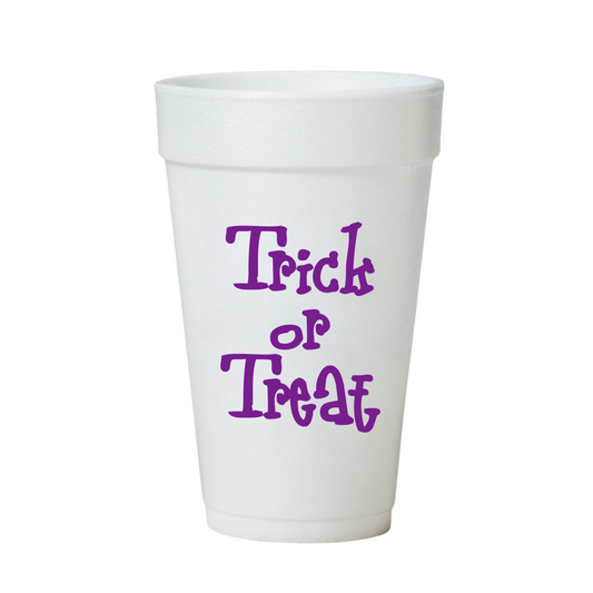 Purple Trick or Treat Halloween Party Cups - Styrofoam Halloween Cups