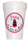 Personalized Birthday Cups - Custom Pink and Black Cake Party Cups 16 oz Styrofoam