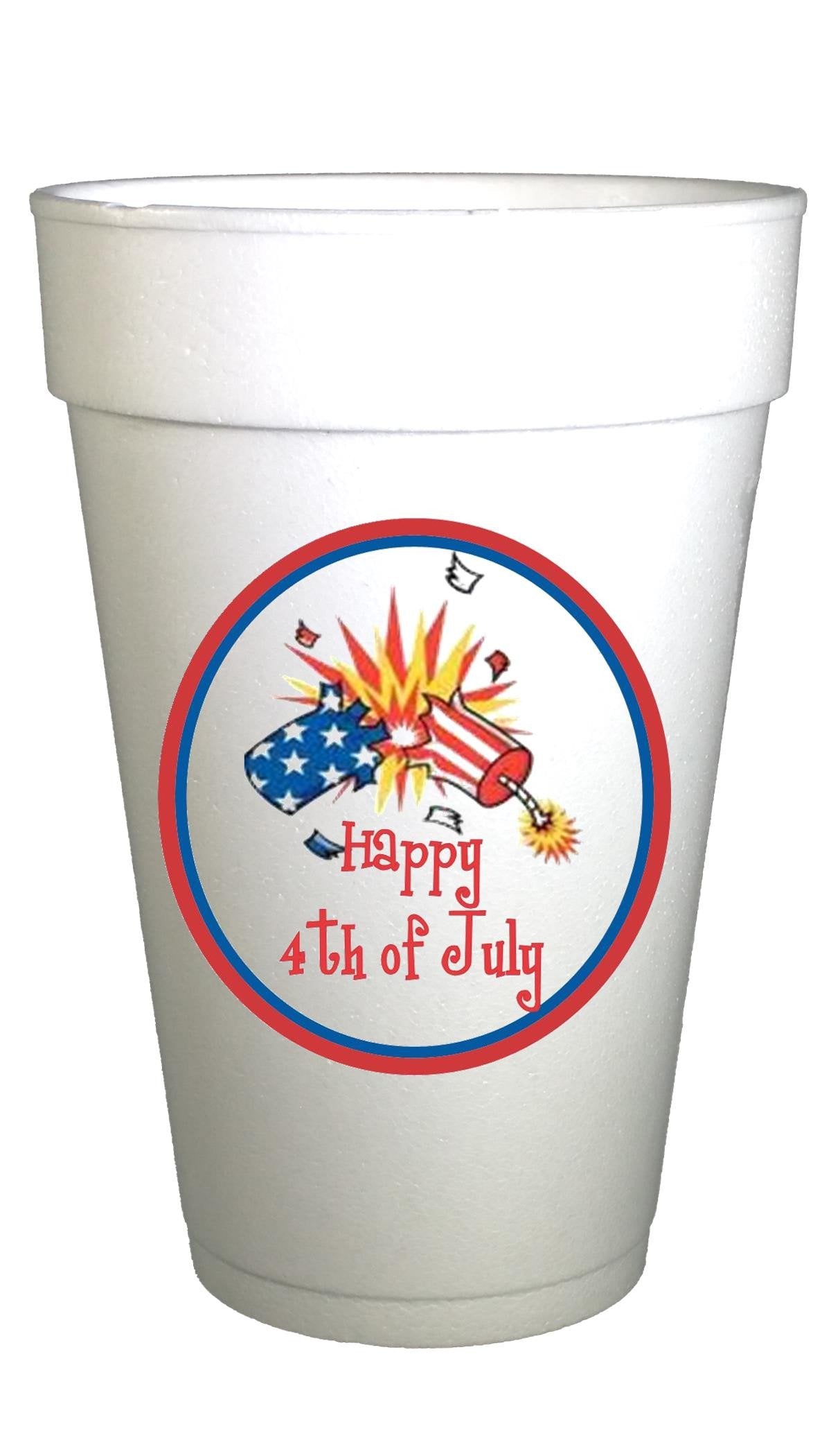 styrofoam cups with firecracker 4th of july image on cups