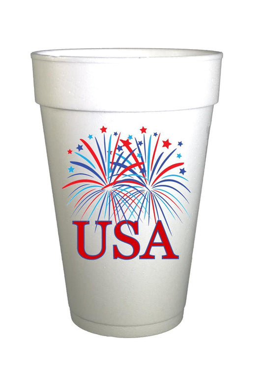 fireworks with USA printed on styrofoam cups