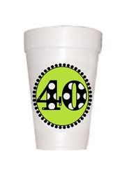 40th Birthday Party Cup in Lime with black polka dot 40
