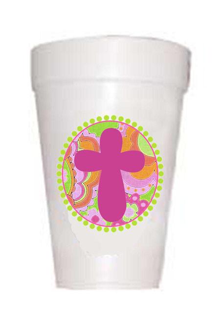 Easter Pink Paisley Cross Styrofoam Cups - Preppy Mama