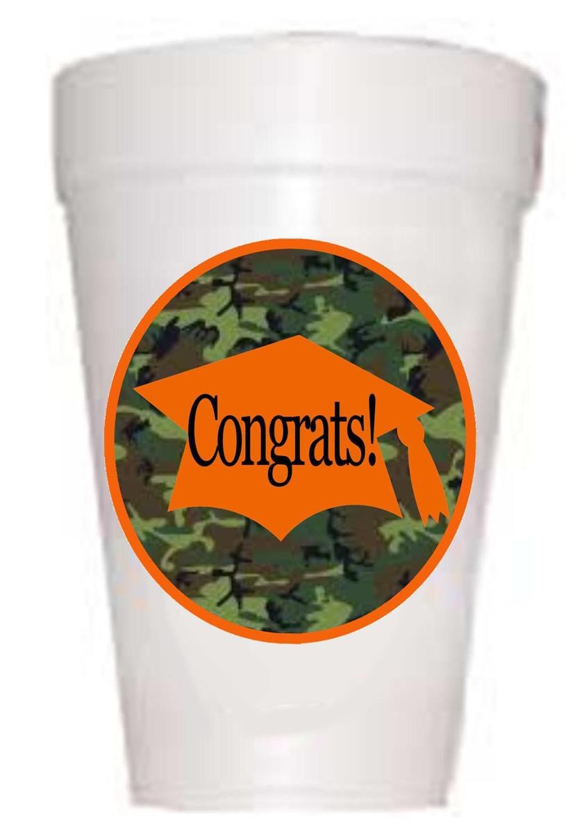 Graduation Congrats Camo Styrofoam Cups
