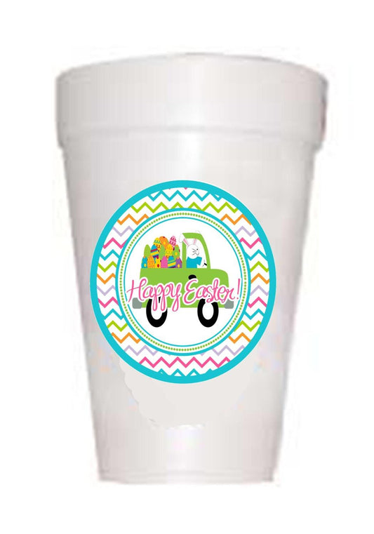 Easter Bunny Truck Styrofoam Cups - Preppy Mama