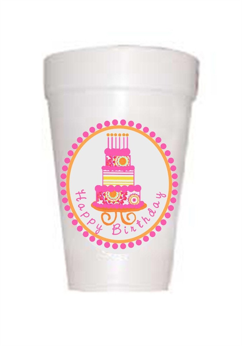 pink birthday cake on styrofoam cup