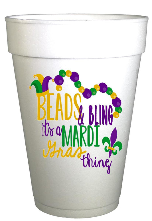 Mardi Gras Beads and Bling Styrofoam Party Cups
