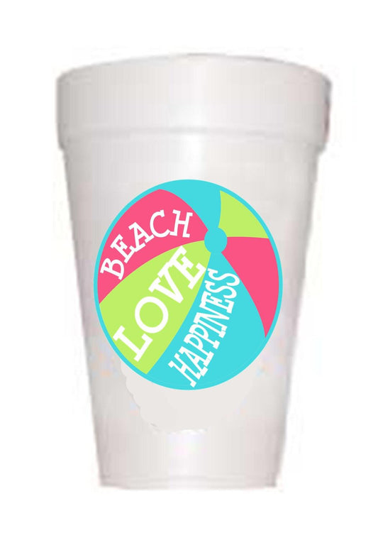 Styrofoam cups with Beach Ball in pink, blue and green