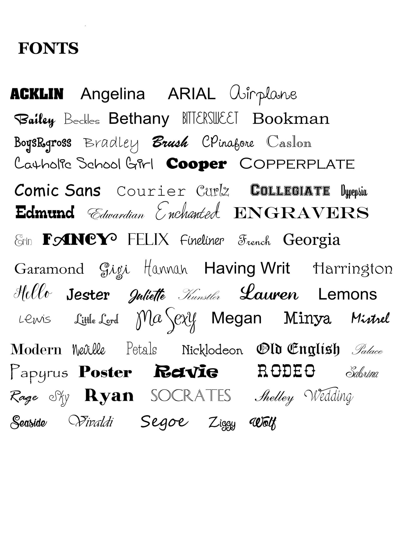 font choices for cups