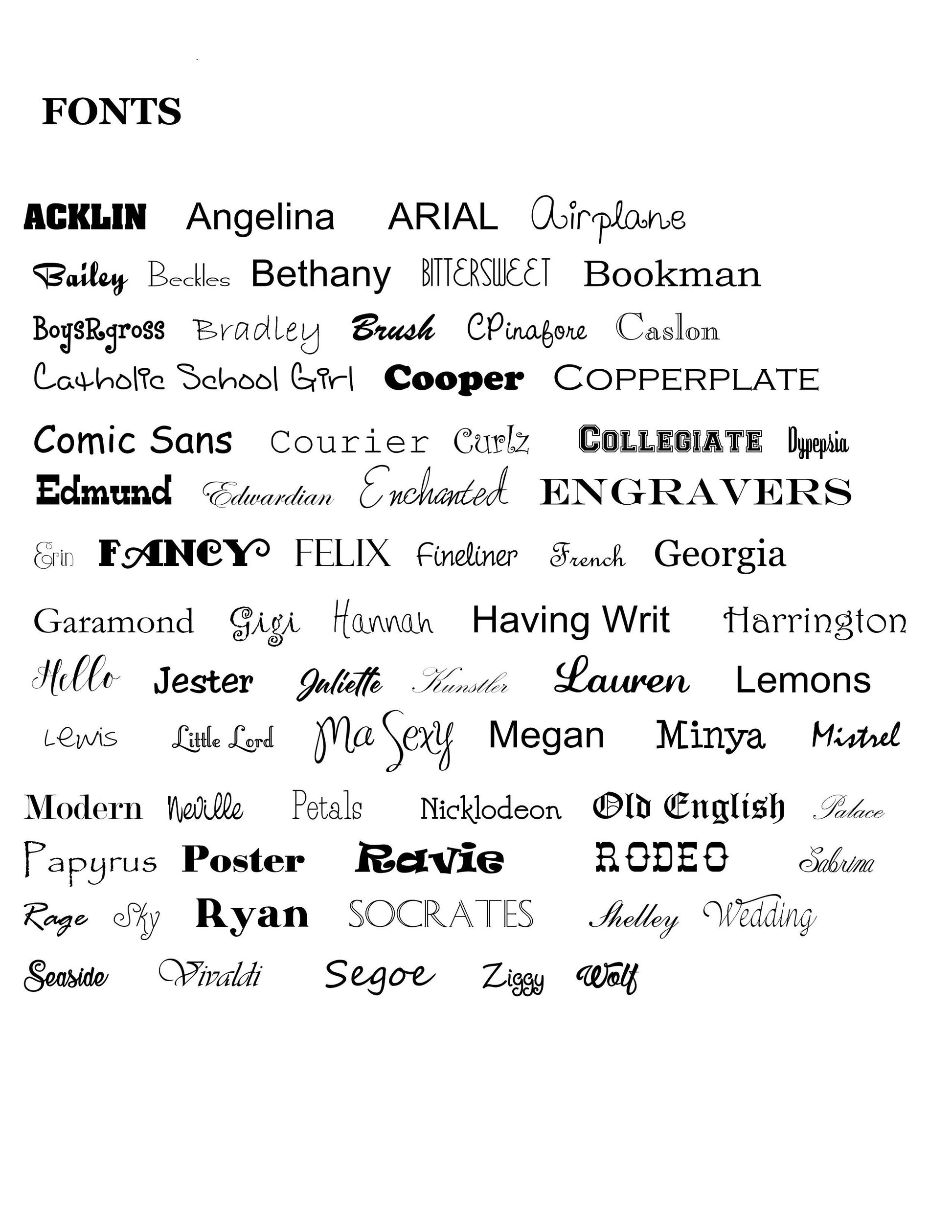 font choices for cups