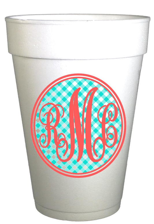 Monogrammed Personalized Cups - Custom Gingham Party Drinkware for Weddings & Showers