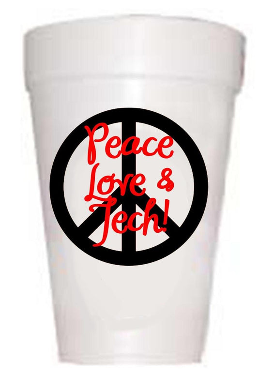 Texas Tech Peace-Love-Tech Styrofoam Cups-Texas Tailgating Cups